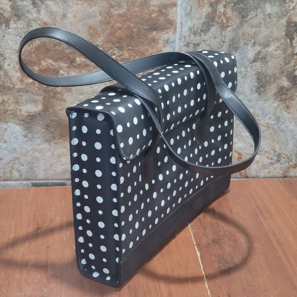 Black and White Polka Dot Padded Computer Tote Bag Cellphone Pocket - Picture 11 of 14